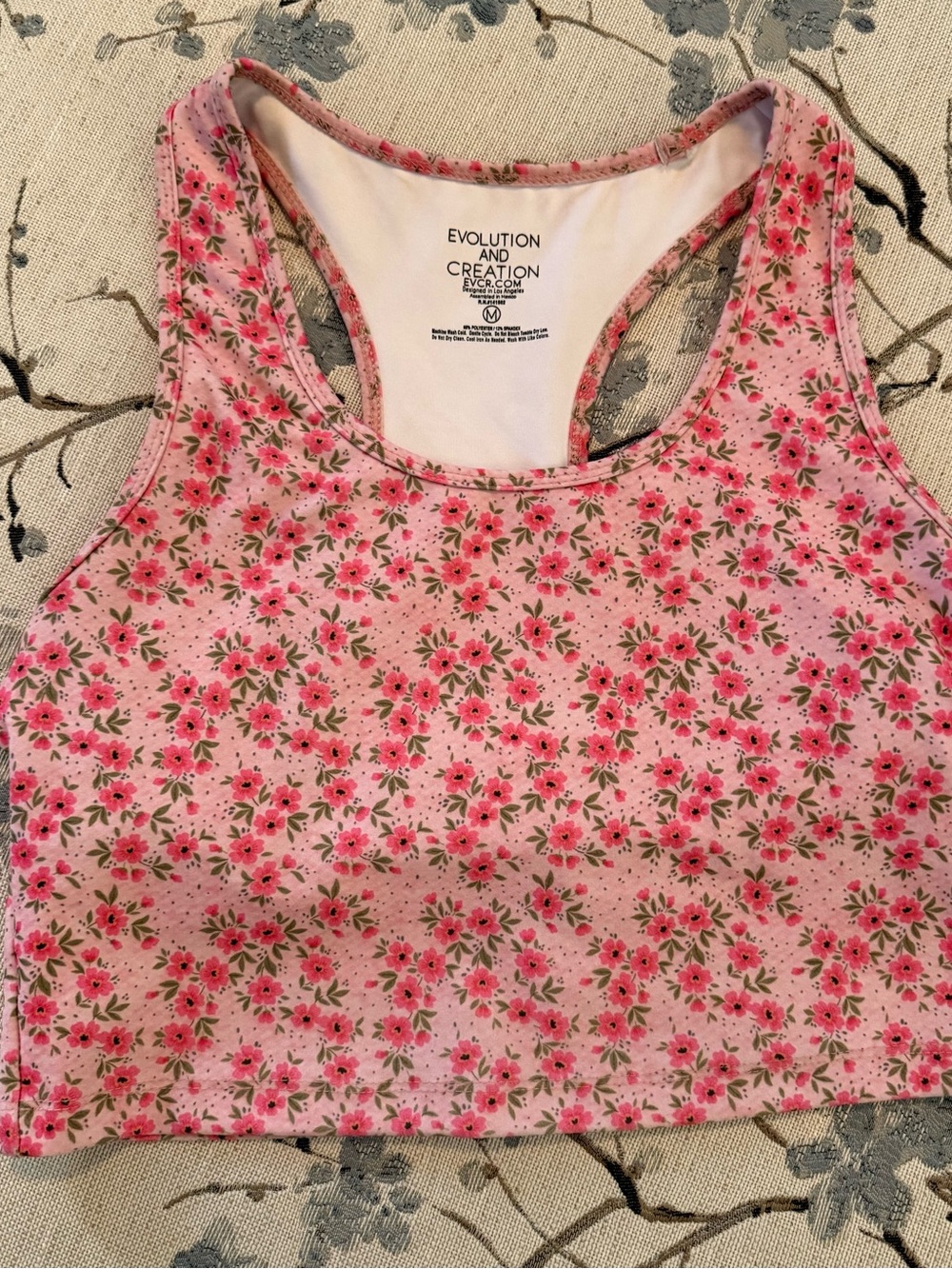 Evolution and Creation Pink Floral Racerback Crop Tank